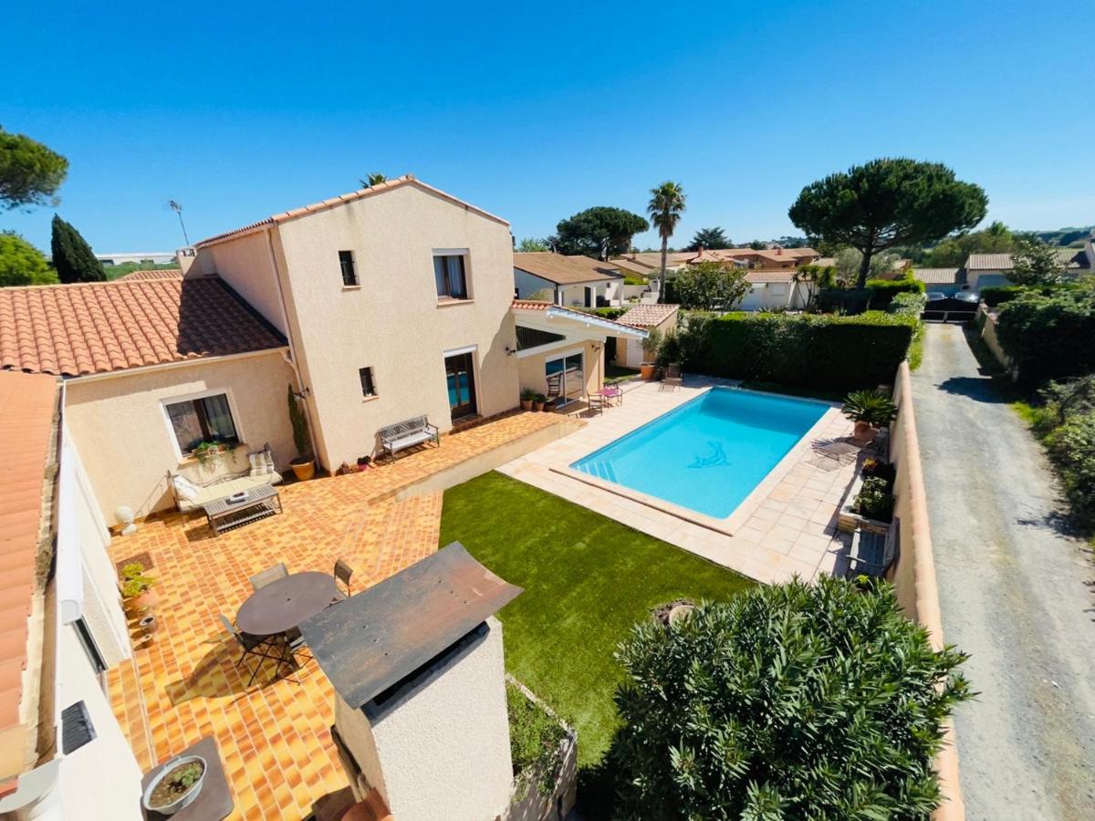 Annexe Des Pins - Studio Gite Avec Piscine & Climatisation Villeneuve-lès-Béziers Kültér fotó