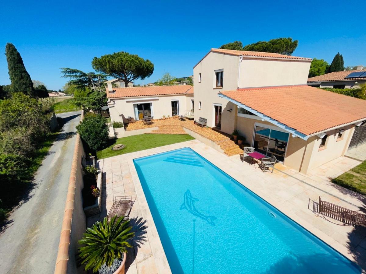 Annexe Des Pins - Studio Gite Avec Piscine & Climatisation Villeneuve-lès-Béziers Kültér fotó